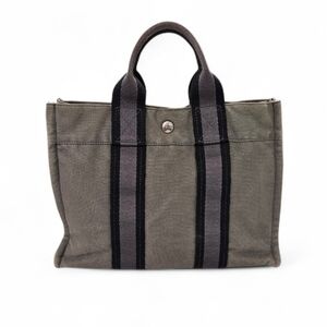 Hermes Fourre Tout PM Holdall Tote Bag In Gray And Black Cotton Canvas
